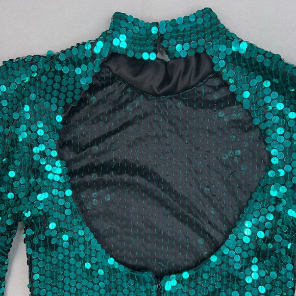 Oleg Cassini Dress Womens 6 Emerald Teal Jewel Sequin Sparkle Evening Party Glam - Picture 7 of 15